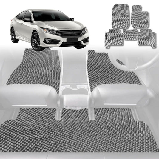 6D Diamond Car Floor Mats for Honda Civic 2016-2021-Full Set-Grey-Outback GT