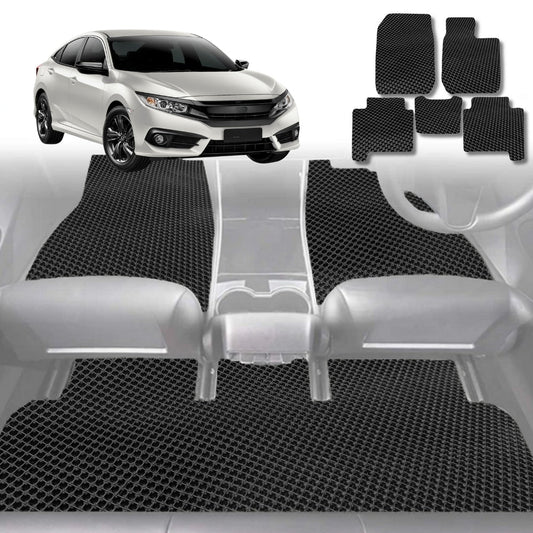 6D Diamond Car Floor Mats for Honda Civic 2016-2021-Full Set-Black-Outback GT