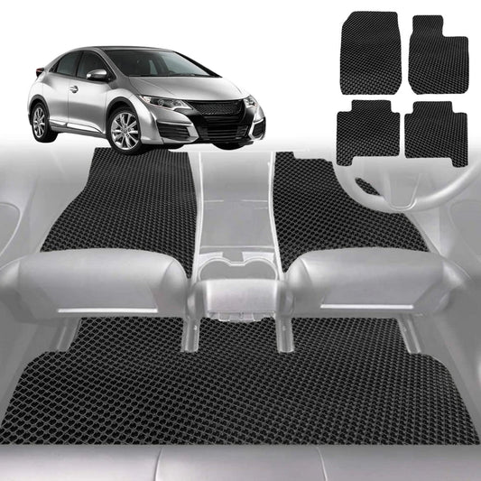6D Diamond Car Floor Mats for Honda Civic 2012-2016 9th Gen Hatch-Full Set-Black-Outback GT
