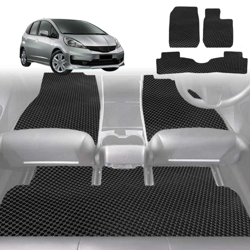 6D Diamond Car Floor Mats for Honda Jazz 2008-2014-Full Set-Black-Outback GT