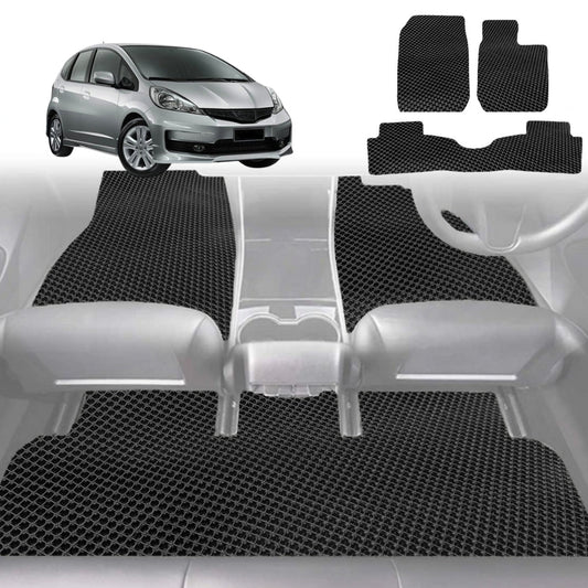 6D Diamond Car Floor Mats for Honda Jazz 2008-2014-Full Set-Black-Outback GT
