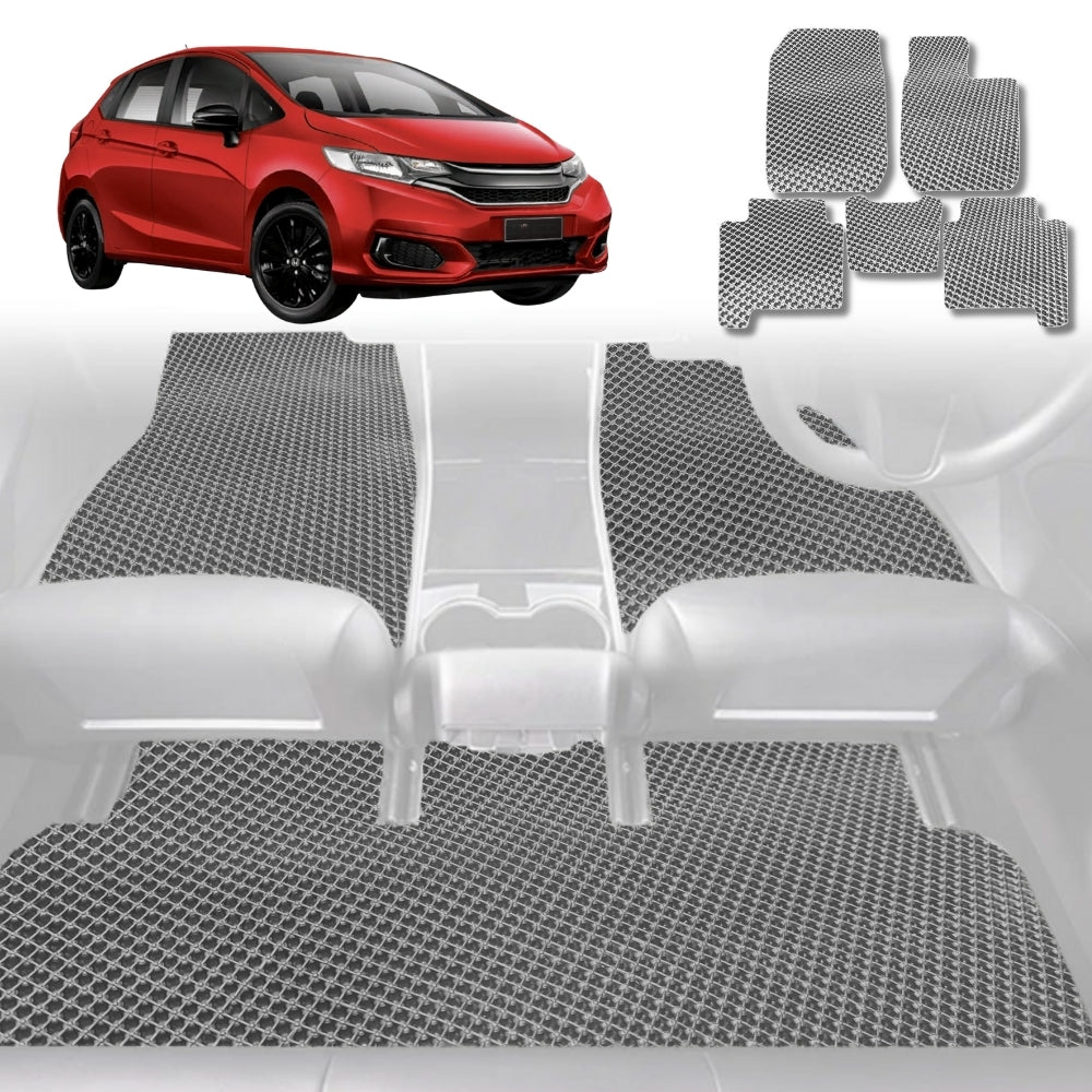 6D Diamond Car Floor Mats for Honda Jazz 2014-2021-Full Set-Grey-Outback GT