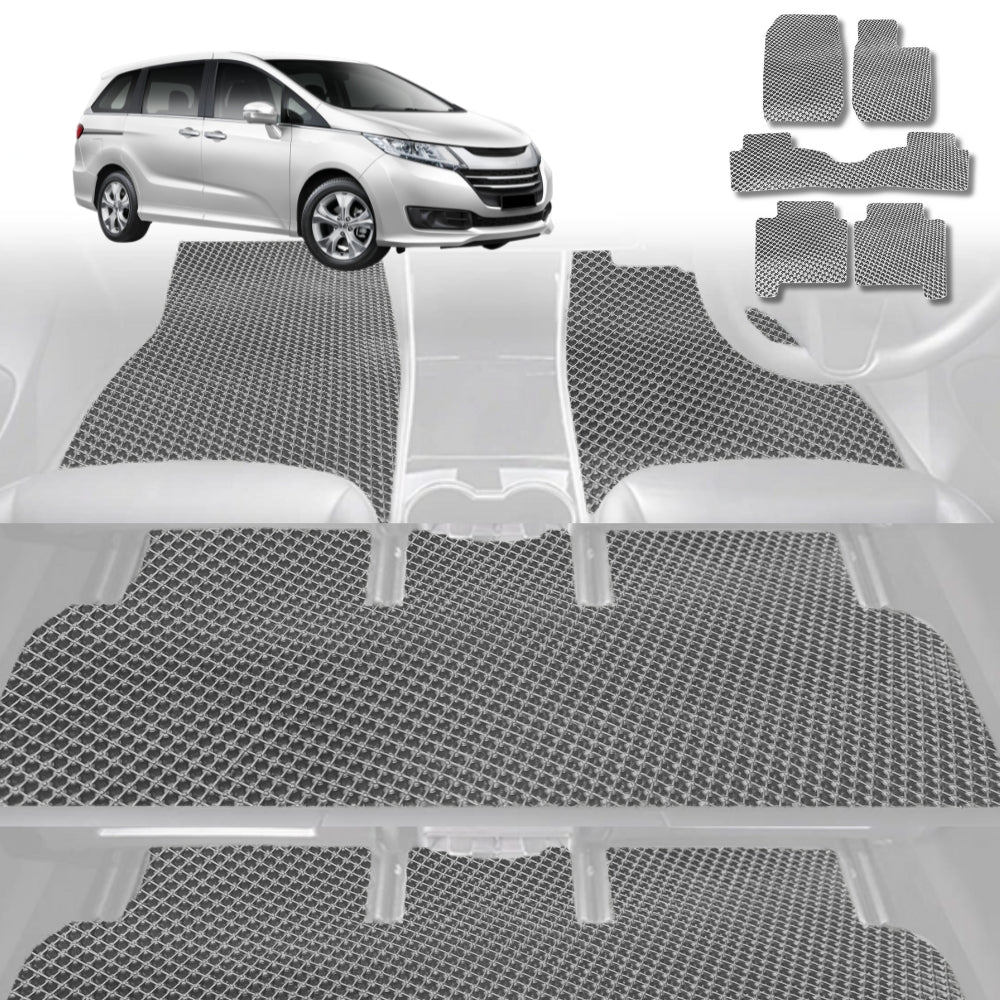 6D Diamond Car Floor Mats for Honda Odyssey 2014-2020 Standard 8 Seater-Ultimate Set-Grey-Outback GT