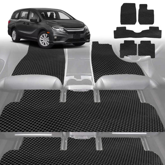 6D Diamond Car Floor Mats for Honda Odyssey 2014-2020 Standard 8 Seater-Ultimate Set-Black-Outback GT