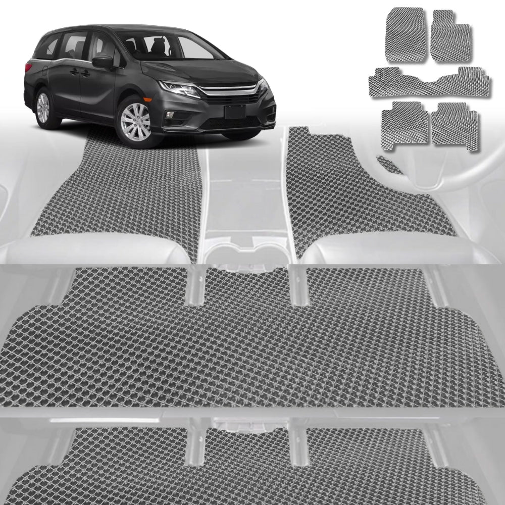 6D Diamond Car Floor Mats for Honda Odyssey 2014-2020 7 Seater ViL-Ultimate Set-Grey-Outback GT