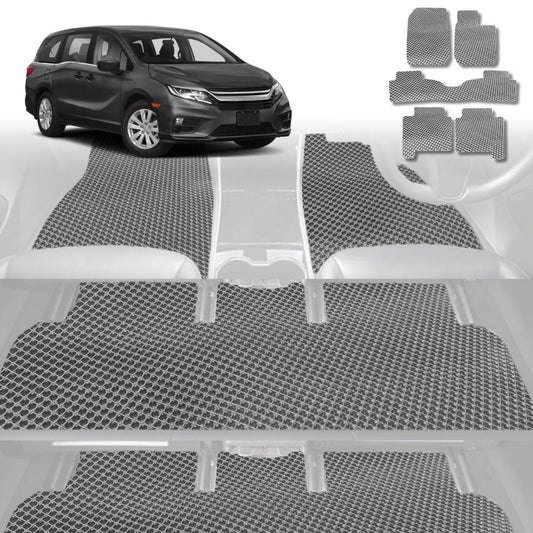 6D Diamond Car Floor Mats for Honda Odyssey 2014-2020 7 Seater ViL-Ultimate Set-Grey-Outback GT