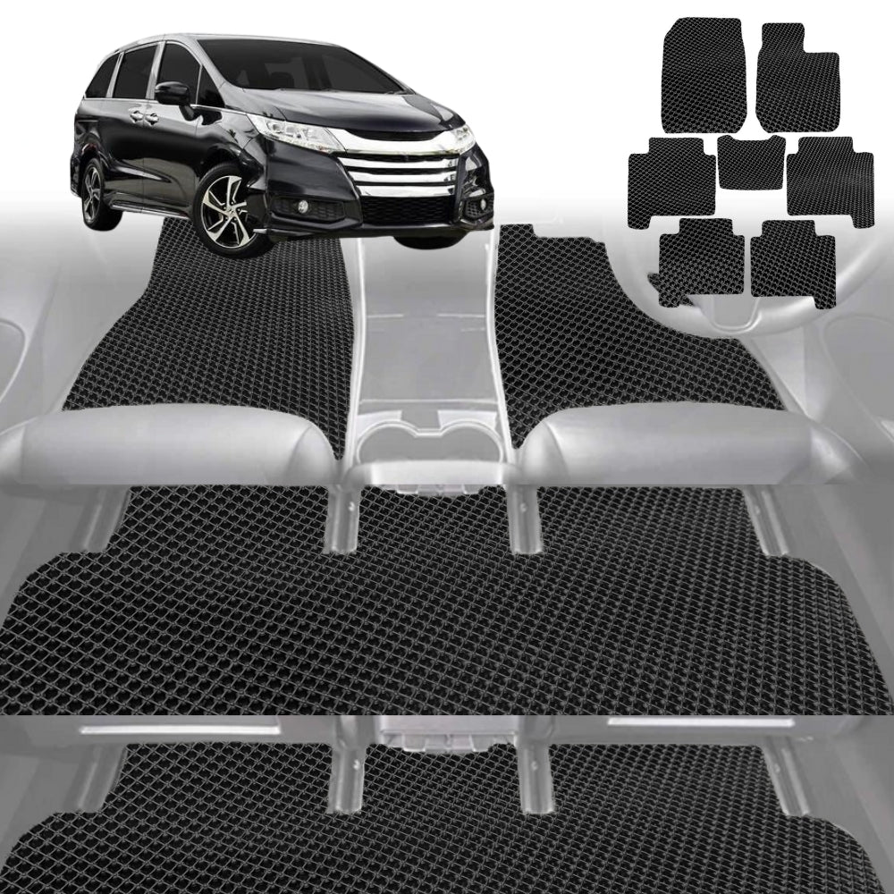 6D Diamond Car Floor Mats for Honda Odyssey 2014-2020 7 Seater ViL-Ultimate Set-Black-Outback GT