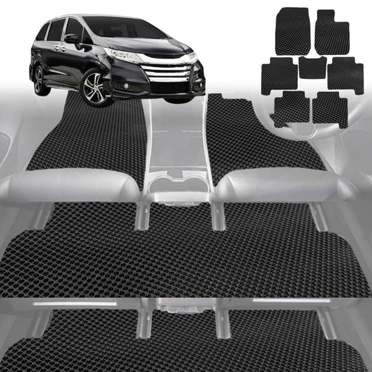 6D Diamond Car Floor Mats for Honda Odyssey 2014-2020 7 Seater ViL-Ultimate Set-Black-Outback GT