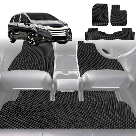 6D Diamond Car Floor Mats for Honda Odyssey Luxury 7 Seater (ViL) 2014-2020-Ultimate Set-Black-Outback GT