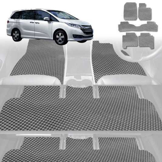 6D Diamond Car Floor Mats for Honda Odyssey Standard 8 Seater 2014-2020-Ultimate Set-Grey-Outback GT