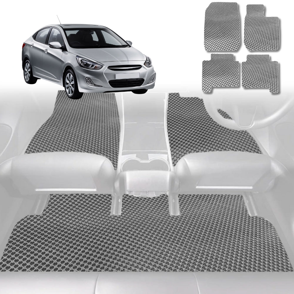 6D Diamond Car Floor Mats for Hyundai Accent 2011-2018-Full Set-Grey-Outback GT