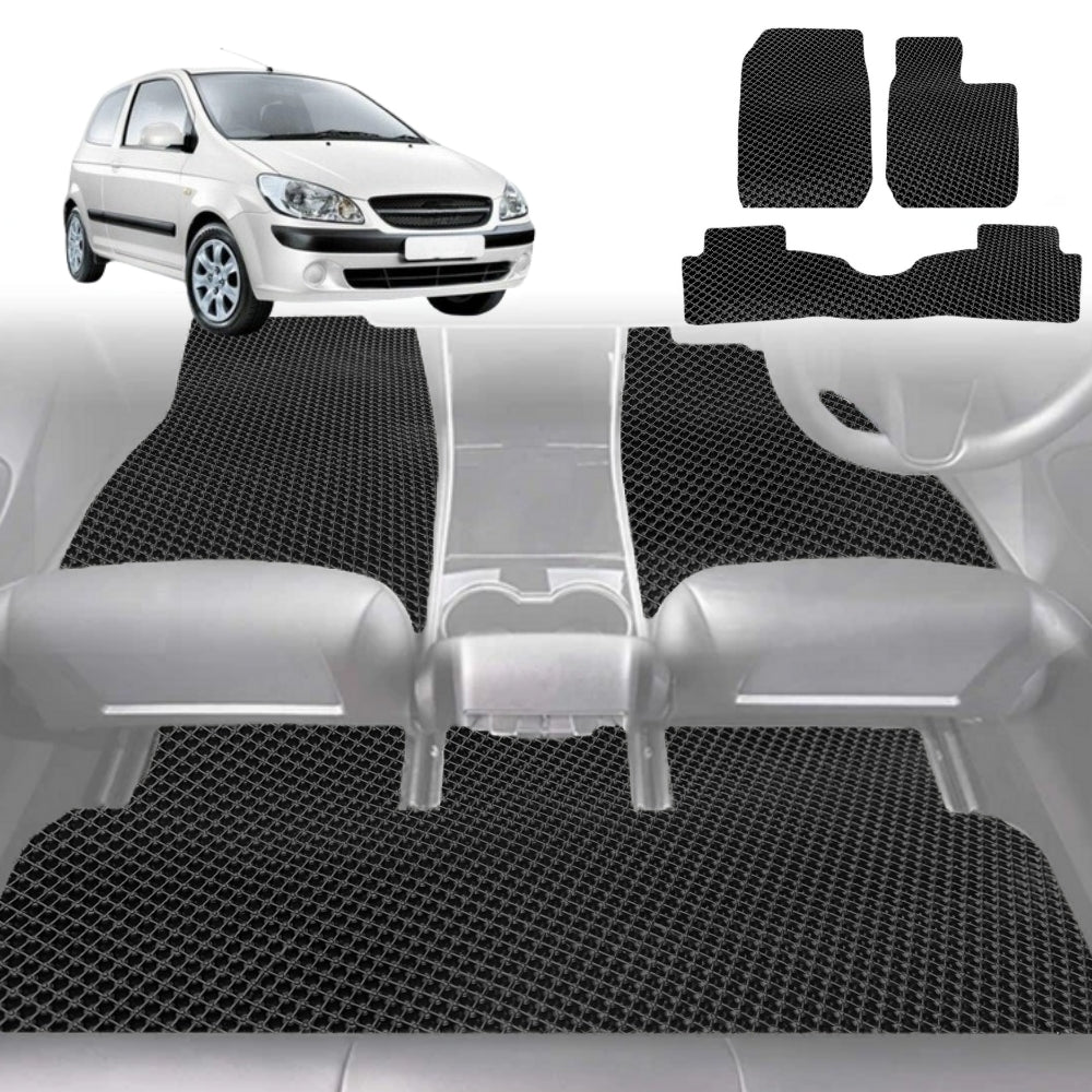 6D Diamond Car Floor Mats for Hyundai Getz 2002-2011-Full Set-Black-Outback GT