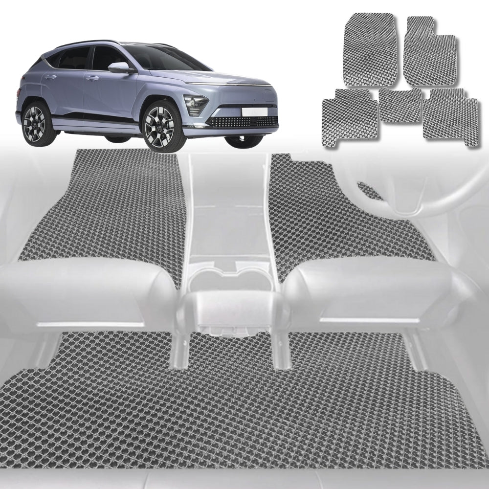 6D Diamond Car Floor Mats for Hyundai Kona 2017-2023-Full Set-Grey-Outback GT