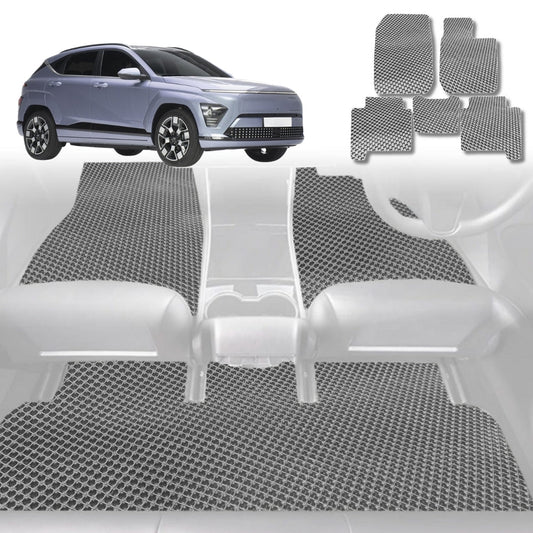 6D Diamond Car Floor Mats for Hyundai Kona 2017-2023-Full Set-Grey-Outback GT