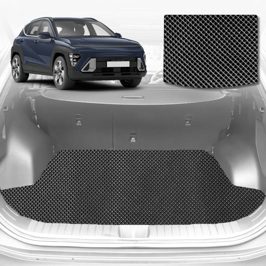 6D Diamond Car Boot Mat for All-new Hyundai Kona (SX2) 2023-Current without flaps-Cargo Mat-Black-Outback GT