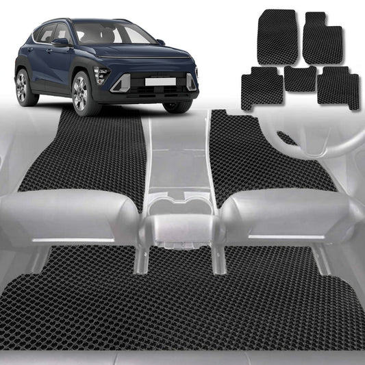6D Diamond Car Floor Mats for Hyundai Kona Hybrid (SX2) 2023-Current-Full Set-Black-Outback GT