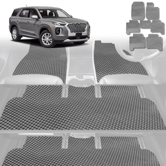 6D Diamond Car Floor Mats for Hyundai Palisade 2021-Current 7 Seater-Ultimate Set-Grey-Outback GT