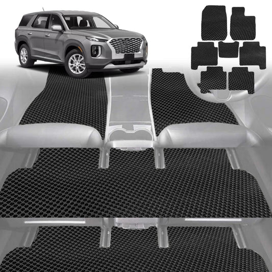6D Diamond Car Floor Mats for Hyundai Palisade 2021-Current 8 Seater-Ultimate Set-Black-Outback GT