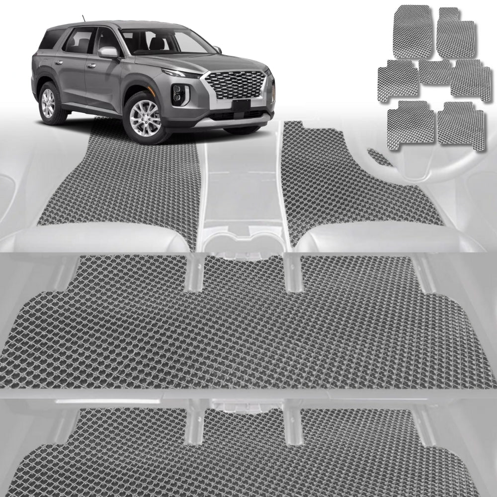 6D Diamond Car Floor Mats for Hyundai Palisade 2021-Current 8 Seater-Ultimate Set-Grey-Outback GT