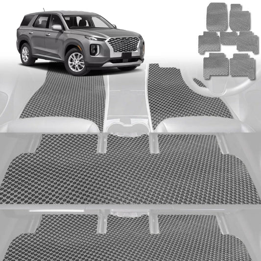 6D Diamond Car Floor Mats for Hyundai Palisade 2021-Current 8 Seater-Ultimate Set-Grey-Outback GT