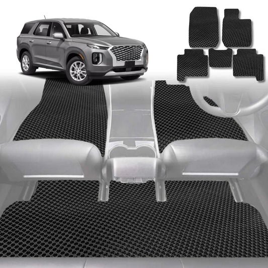 6D Diamond Car Floor Mats for Hyundai Palisade 2021-Current 7 Seater-Ultimate Set-Black-Outback GT