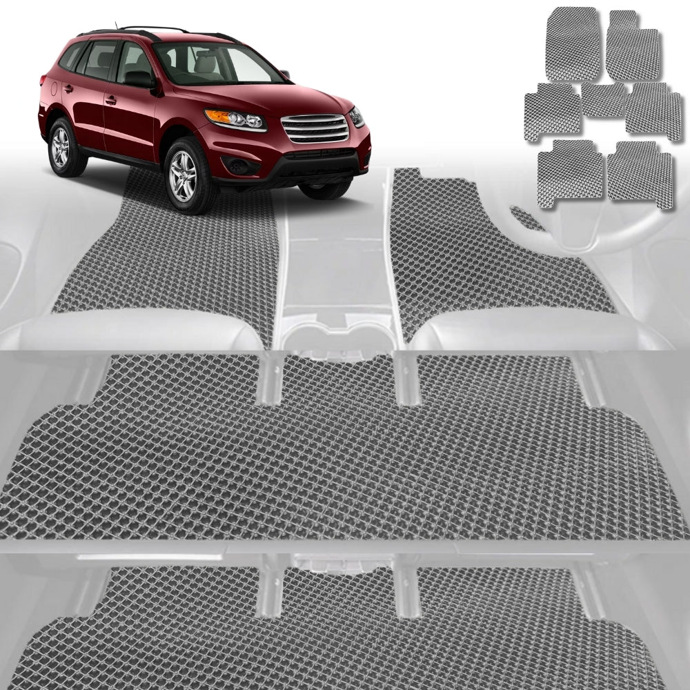 6D Diamond Car Floor Mats for Hyundai Santa Fe 2006-2012-Ultimate Set-Grey-Outback GT