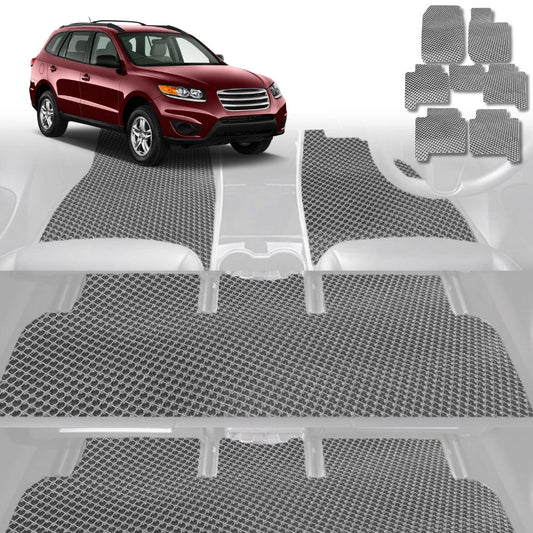 6D Diamond Car Floor Mats for Hyundai Santa Fe 2006-2012-Ultimate Set-Grey-Outback GT