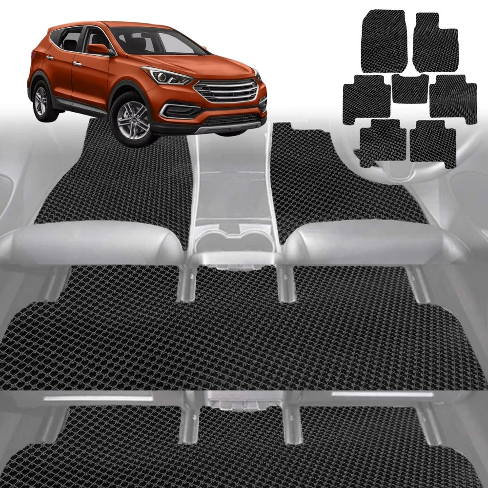 6D Diamond Car Floor Mats for Hyundai Santa Fe 2012-2018-Ultimate Set-Black-Outback GT
