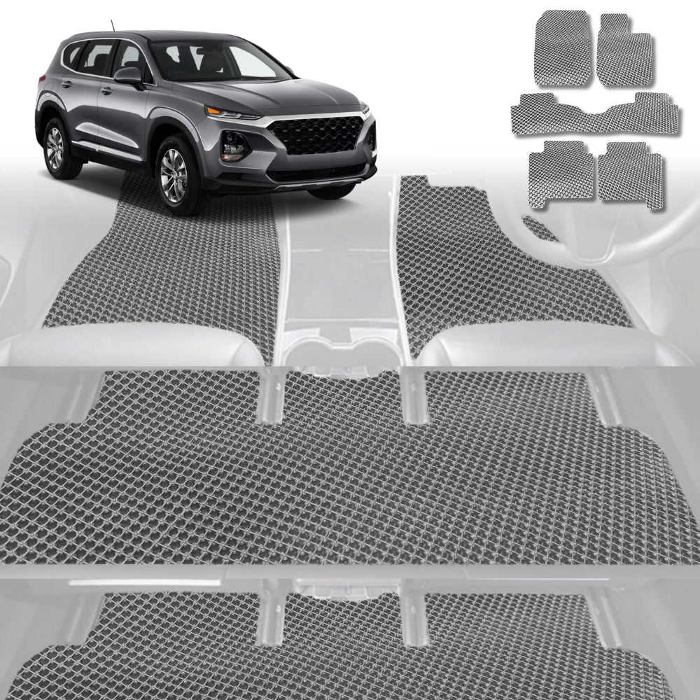 6D Diamond Car Floor Mats for Hyundai Santa Fe 2019-Current-Ultimate Set-Grey-Outback GT