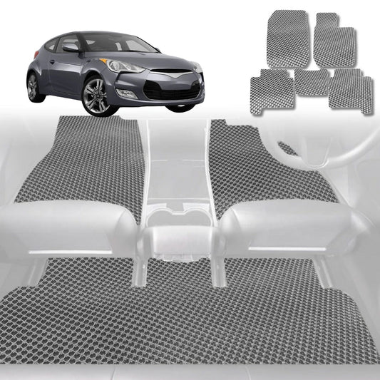 6D Diamond Car Floor Mats for Hyundai Veloster 2011-2018-Full Set-Grey-Outback GT