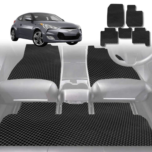 6D Diamond Car Floor Mats for Hyundai Veloster 2011-2018-Full Set-Black-Outback GT