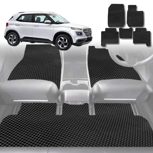 6D Diamond Car Floor Mats for Hyundai Venue 2019-Current-Full Set-Black-Outback GT