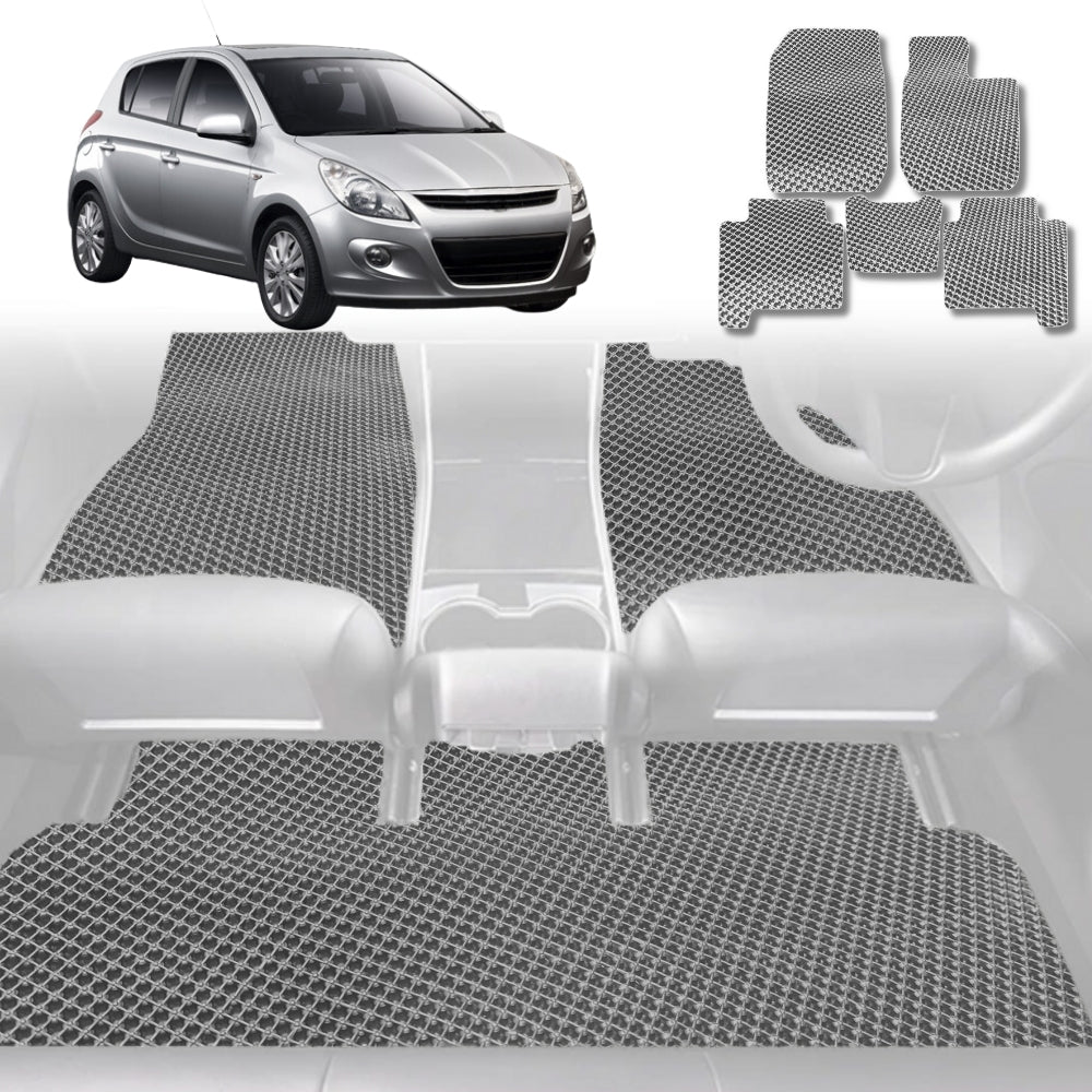 6D Diamond Car Floor Mats for Hyundai i20 2008-2015-Full Set-Grey-Outback GT