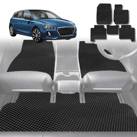 6D Diamond Car Floor Mats for Hyundai i30 2017-Current-Full Set-Black-Outback GT