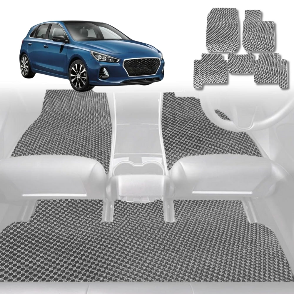 6D Diamond Car Floor Mats for Hyundai i30 2017-Current-Full Set-Grey-Outback GT