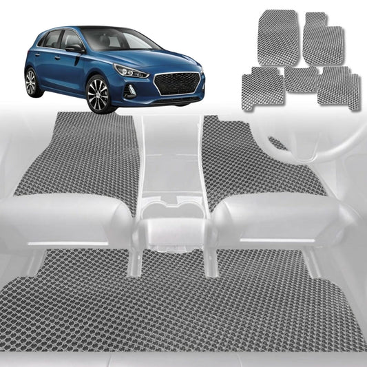6D Diamond Car Floor Mats for Hyundai i30 2017-Current-Full Set-Grey-Outback GT