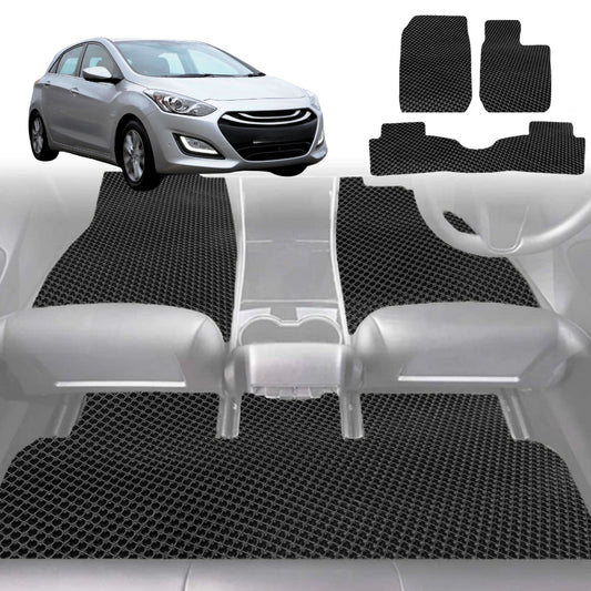 6D Diamond Car Floor Mats for Hyundai i30 2007-2012-Full Set-Black-Outback GT