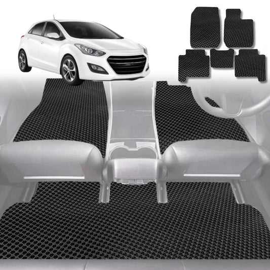 6D Diamond Car Floor Mats for Hyundai i30 2012-2016-Full Set-Black-Outback GT