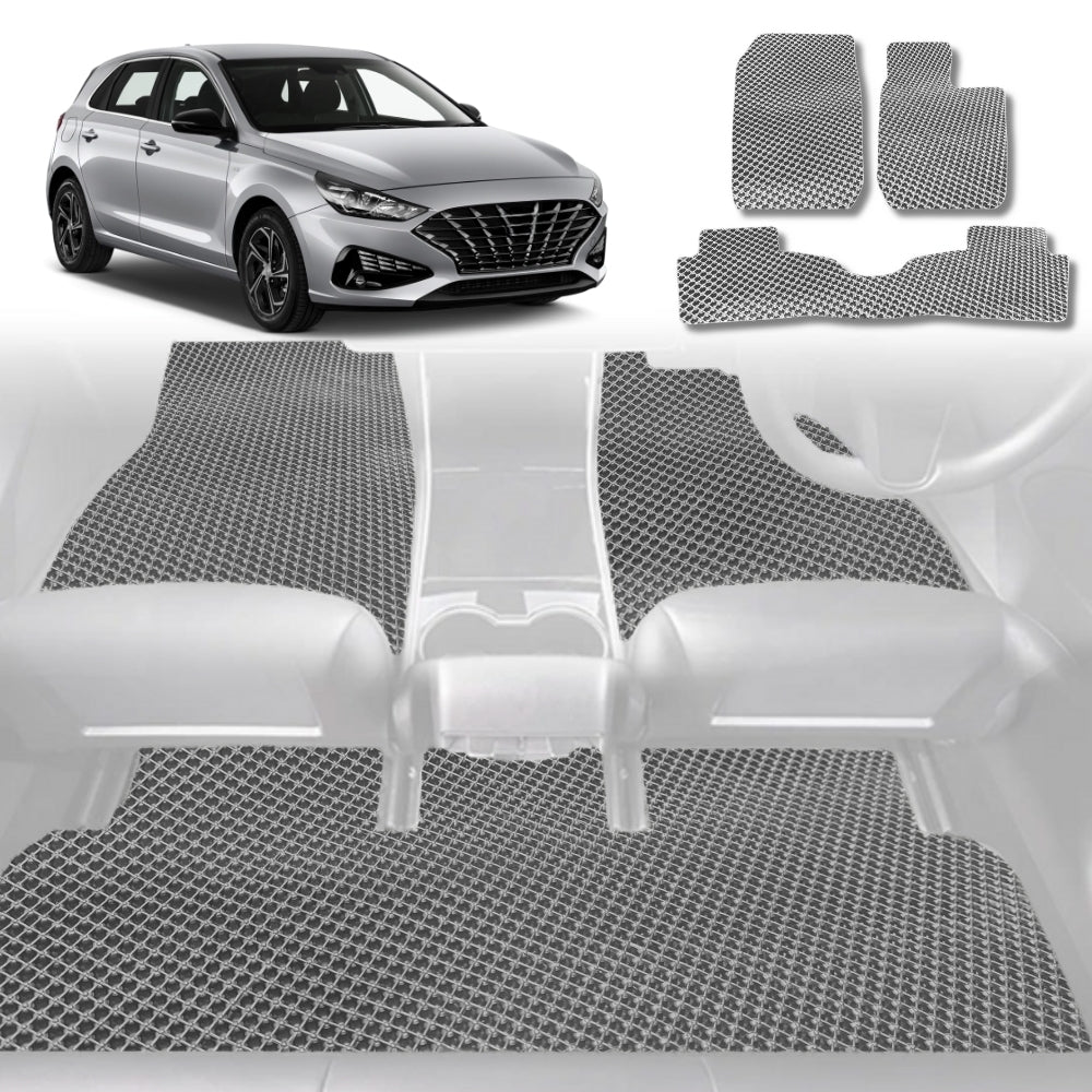 6D Diamond Car Floor Mats for Hyundai i30 2017-2021-Full Set-Grey-Outback GT