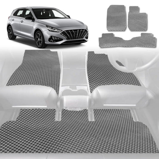 6D Diamond Car Floor Mats for Hyundai i30 2017-2021-Full Set-Grey-Outback GT