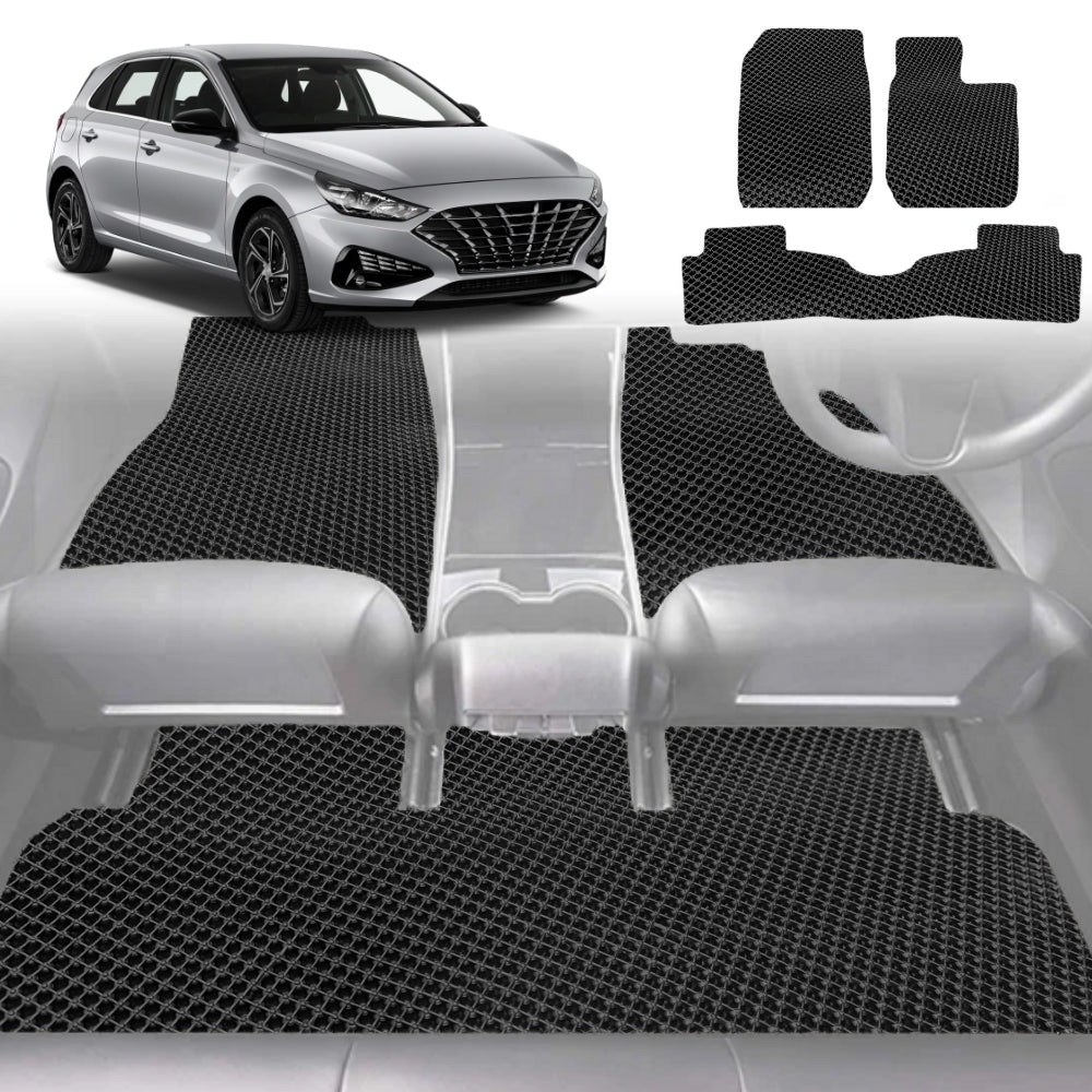 6D Diamond Car Floor Mats for Hyundai i30 2017-2021-Full Set-Black-Outback GT