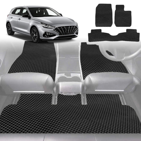 6D Diamond Car Floor Mats for Hyundai i30 2017-2021-Full Set-Black-Outback GT
