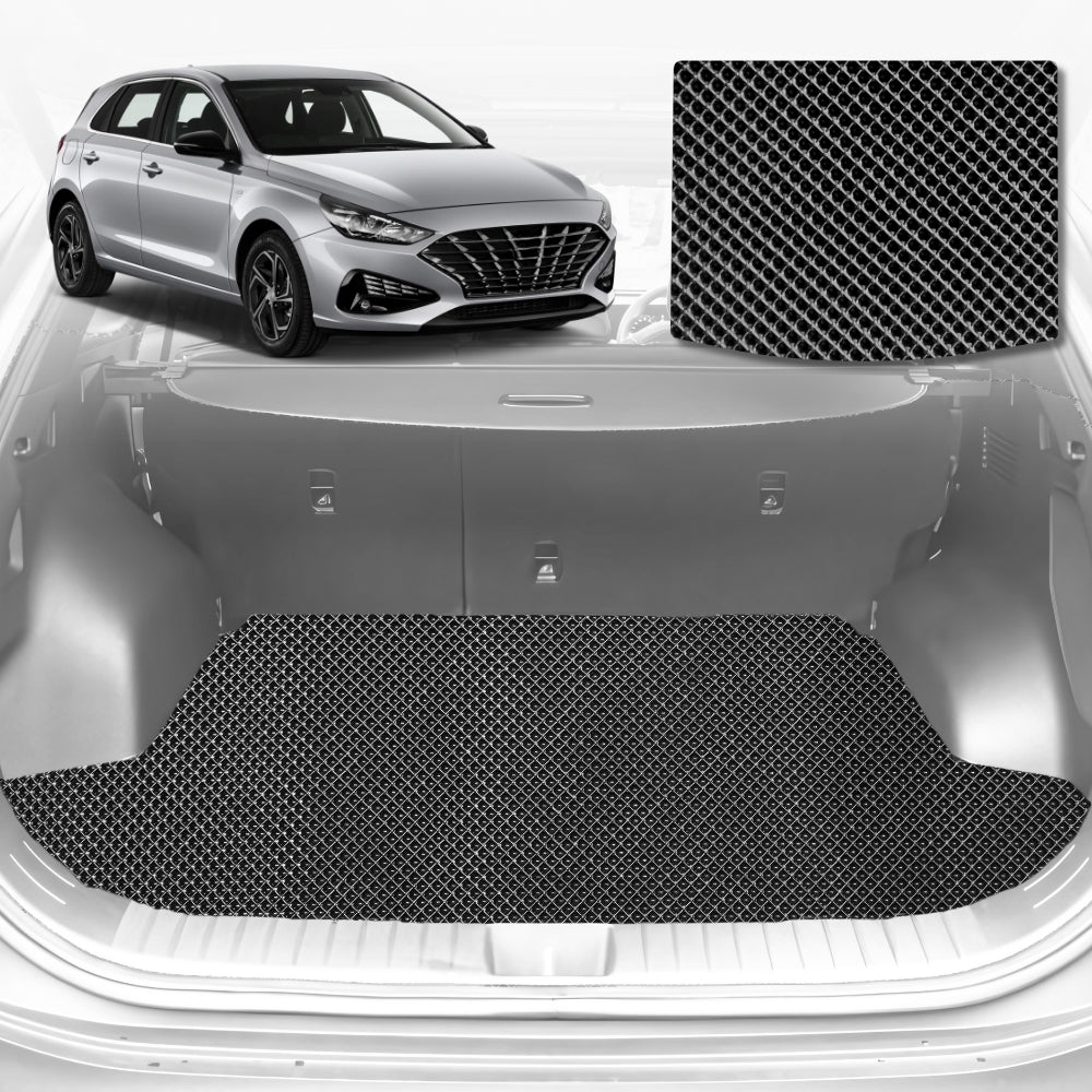 6D Diamond Car Boot Mat for Hyundai i30 (PD Hatch/Fastback)2017-2021-Cargo Mat-Black-Outback GT