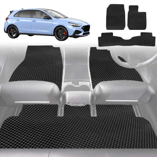 6D Diamond Car Floor Mats for Hyundai i30 N 2021-Current Hatch Fastback-Full Set-Black-Outback GT
