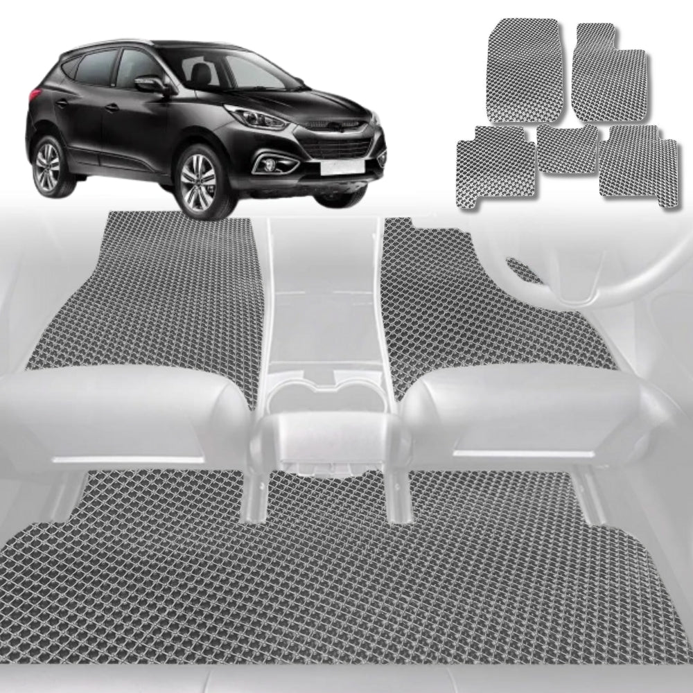 6D Diamond Car Floor Mats for Hyundai iX35 2010-2015-Full Set-Grey-Outback GT
