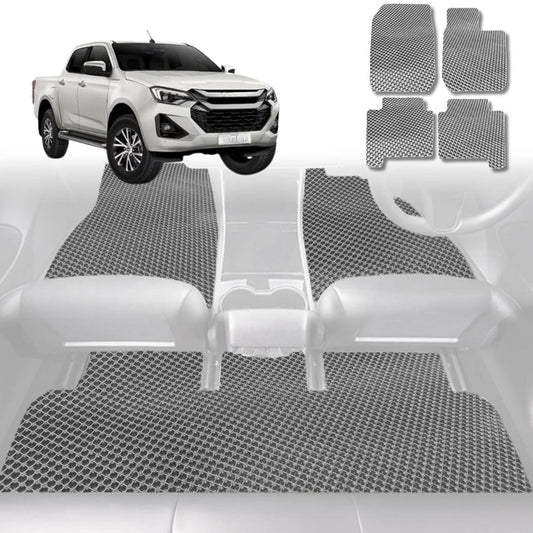 6D Diamond Car Floor Mats for Isuzu D-Max Crew Cab 2008-2011-Full Set-Grey-Outback GT