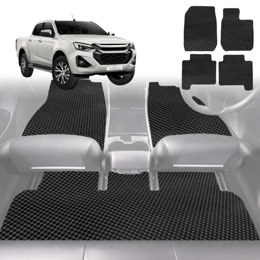 6D Diamond Car Floor Mats for Isuzu D-Max Crew Cab 2008-2011-Full Set-Black-Outback GT