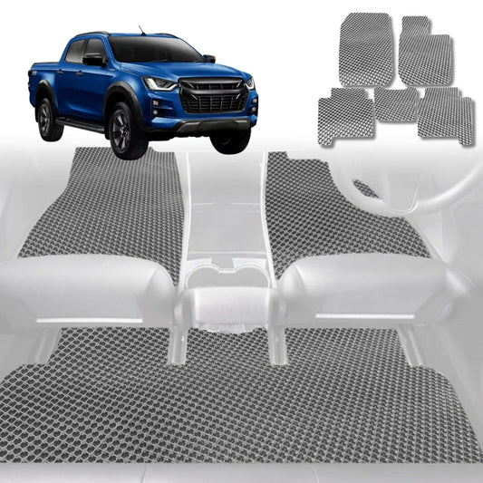 6D Diamond Car Floor Mats for Isuzu D-Max Crew Cab 2011-2020-Full Set-Grey-Outback GT