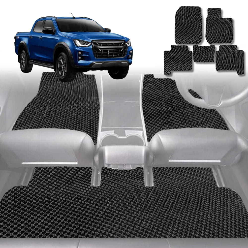 6D Diamond Car Floor Mats for Isuzu D-Max Crew Cab 2011-2020-Full Set-Black-Outback GT