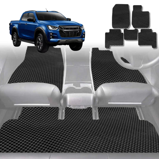 6D Diamond Car Floor Mats for Isuzu D-Max Crew Cab 2011-2020-Full Set-Black-Outback GT